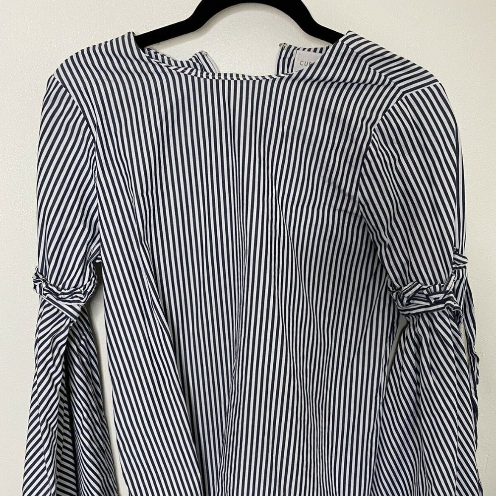 CUPIO Blue Striped Long Sleeve Blouse Bell Sleeve